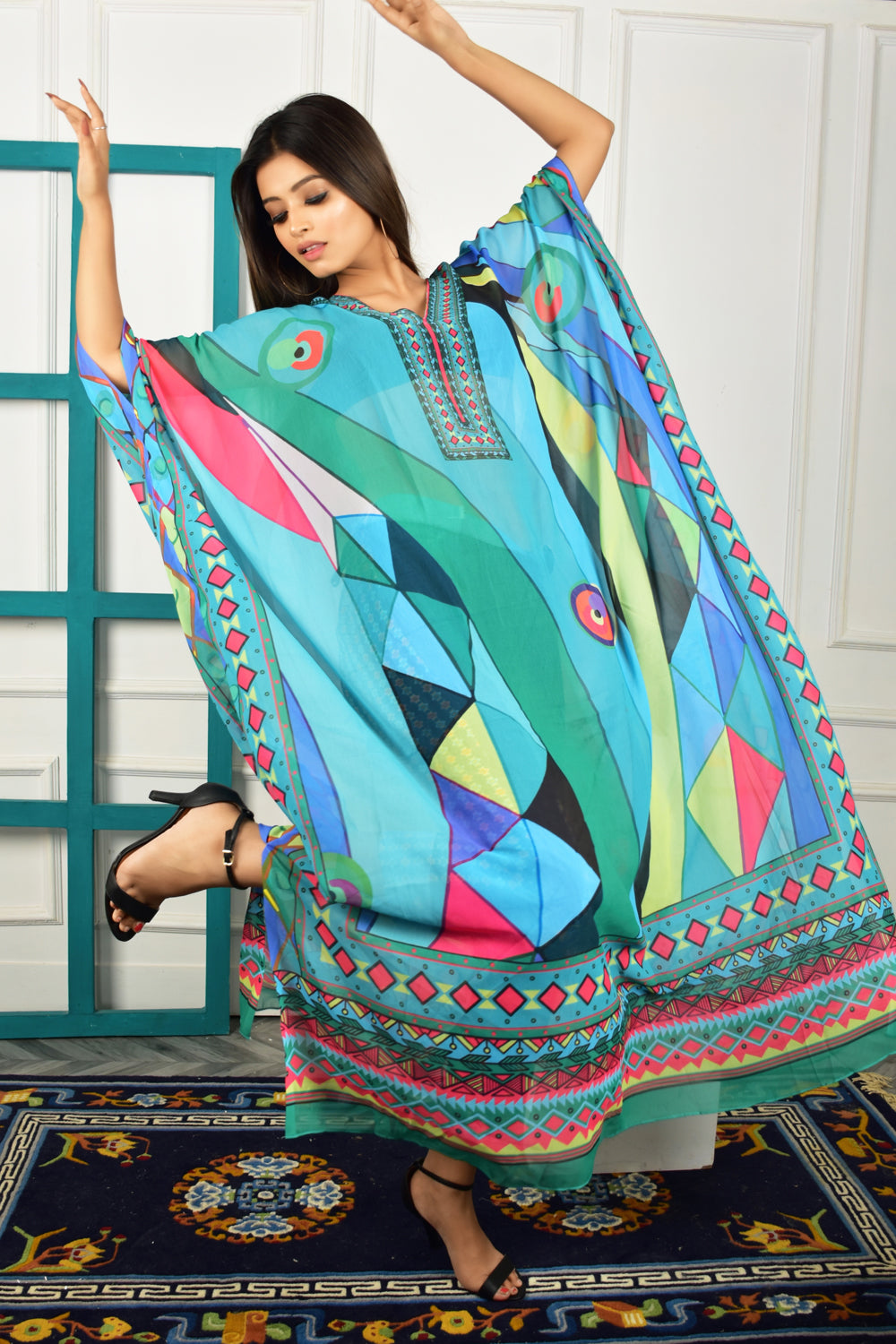 Self-Portrait -Women- Multicolor Printed Kaftan Dress