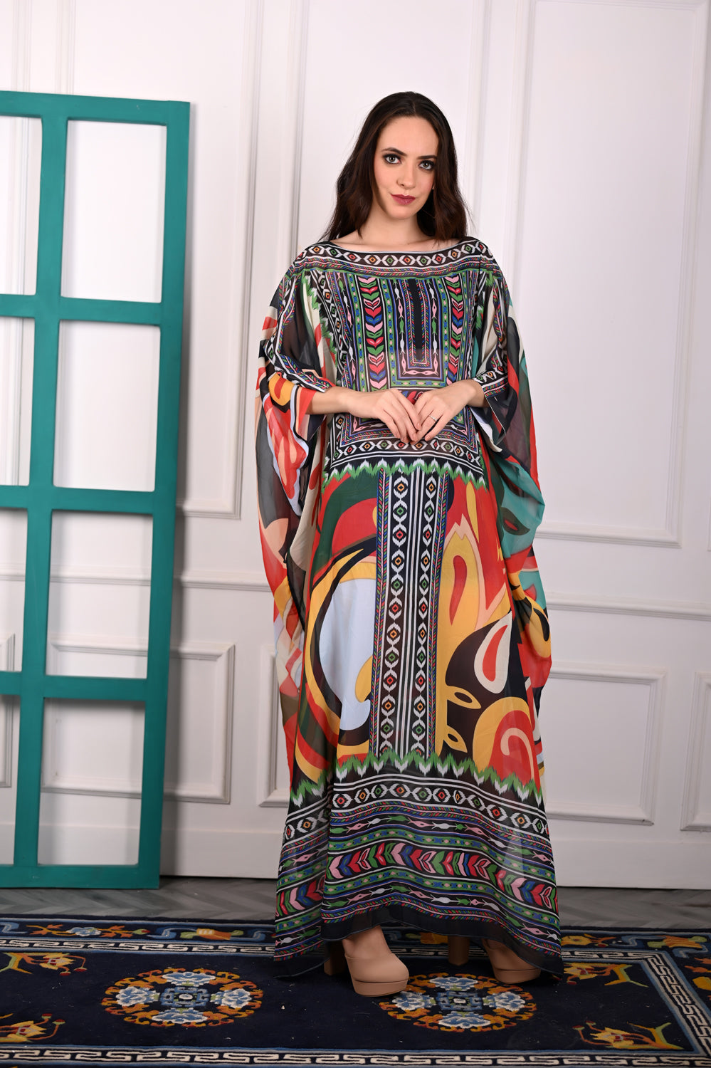 Self-Portrait -Women- Multicolor Printed Kaftan Dress