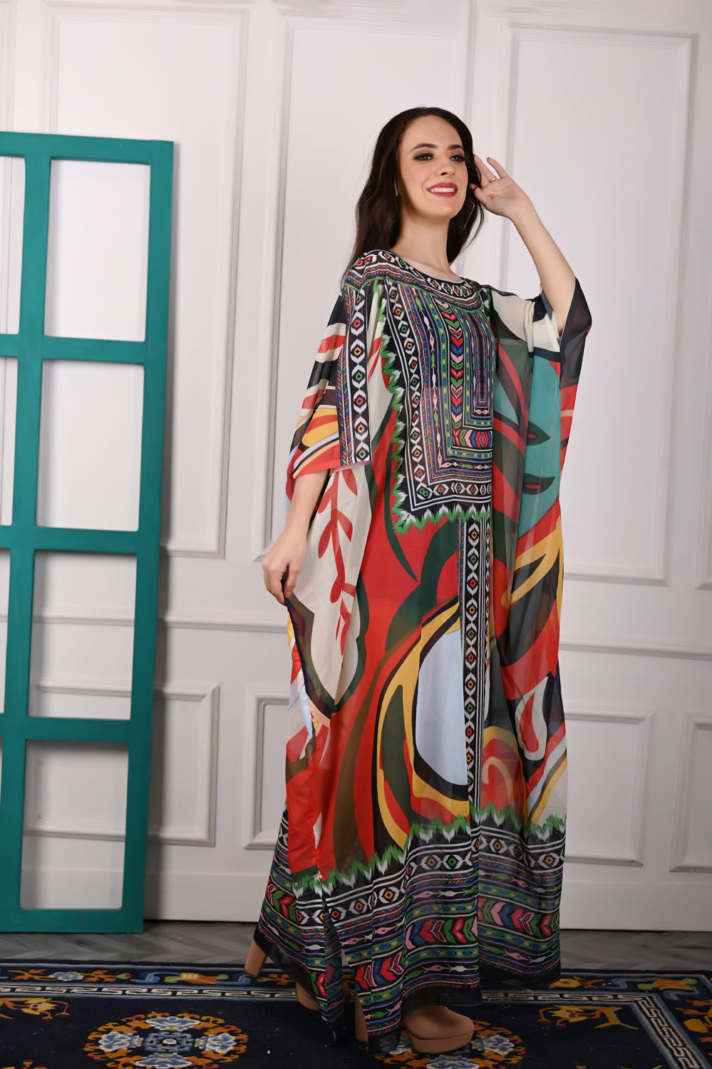 Self-Portrait -Women- Multicolor Printed Kaftan Dress