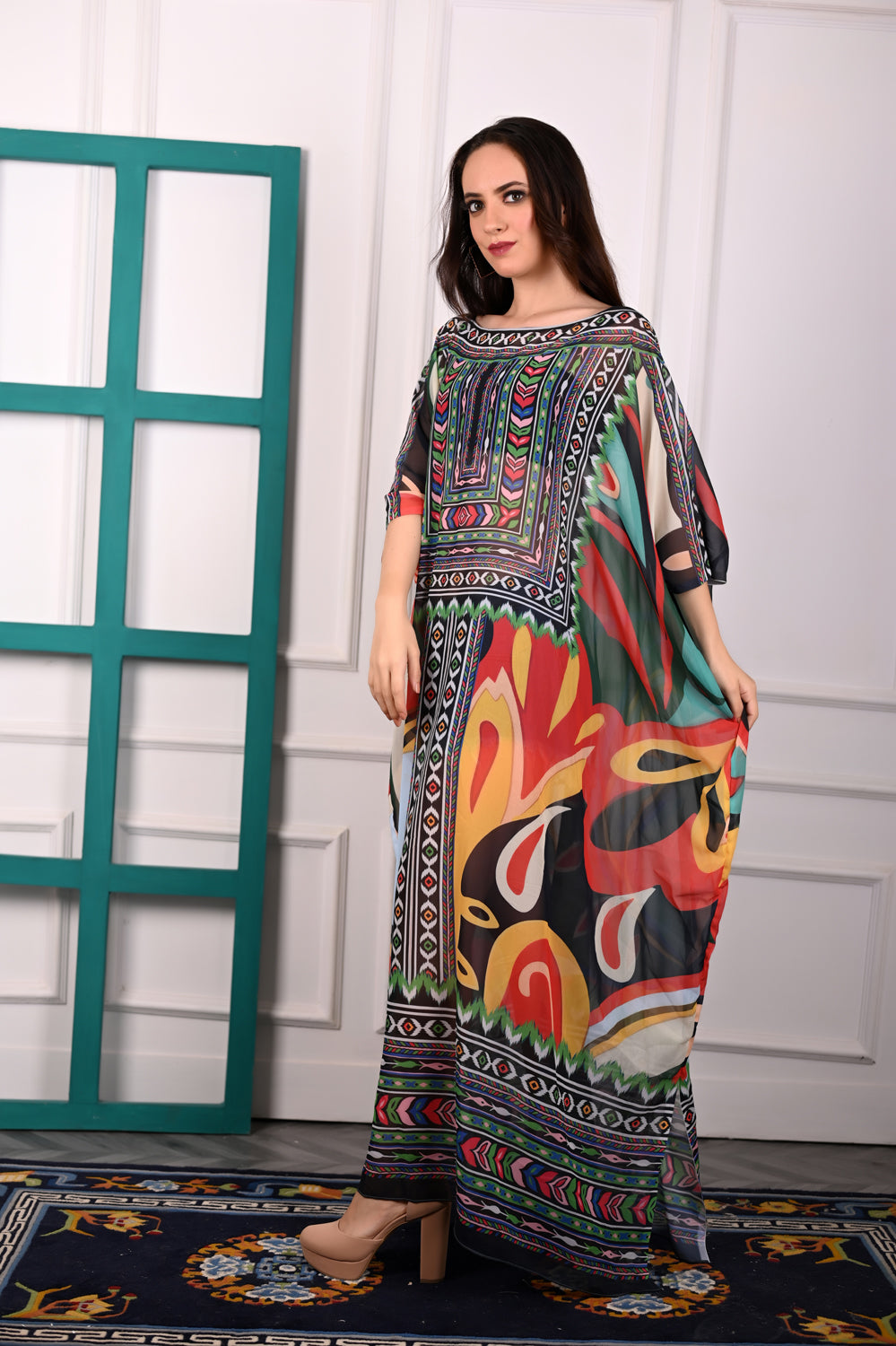 Self-Portrait -Women- Multicolor Printed Kaftan Dress