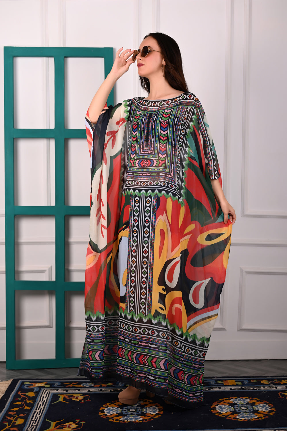 Self-Portrait -Women- Multicolor Printed Kaftan Dress