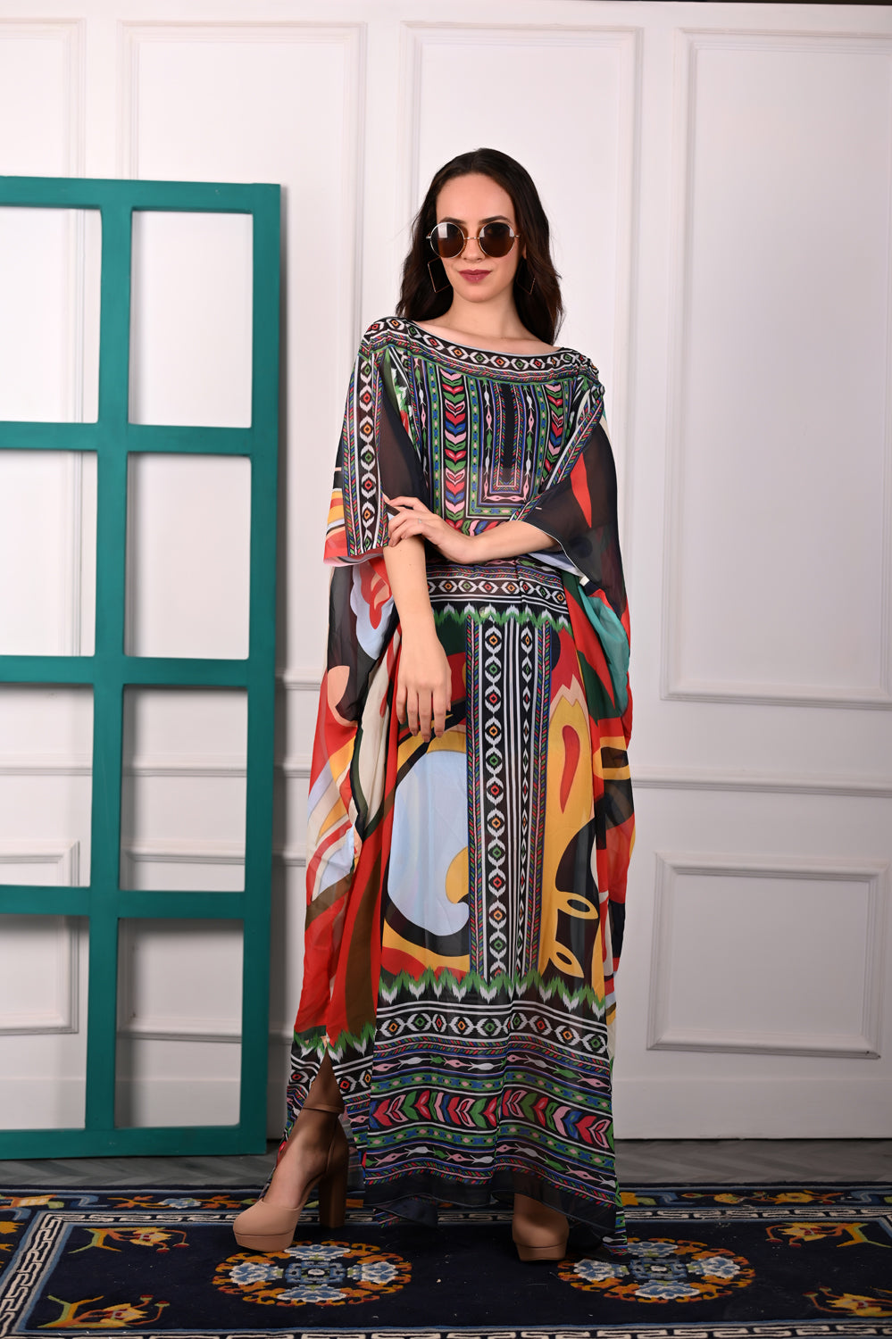 Self-Portrait -Women- Multicolor Printed Kaftan Dress