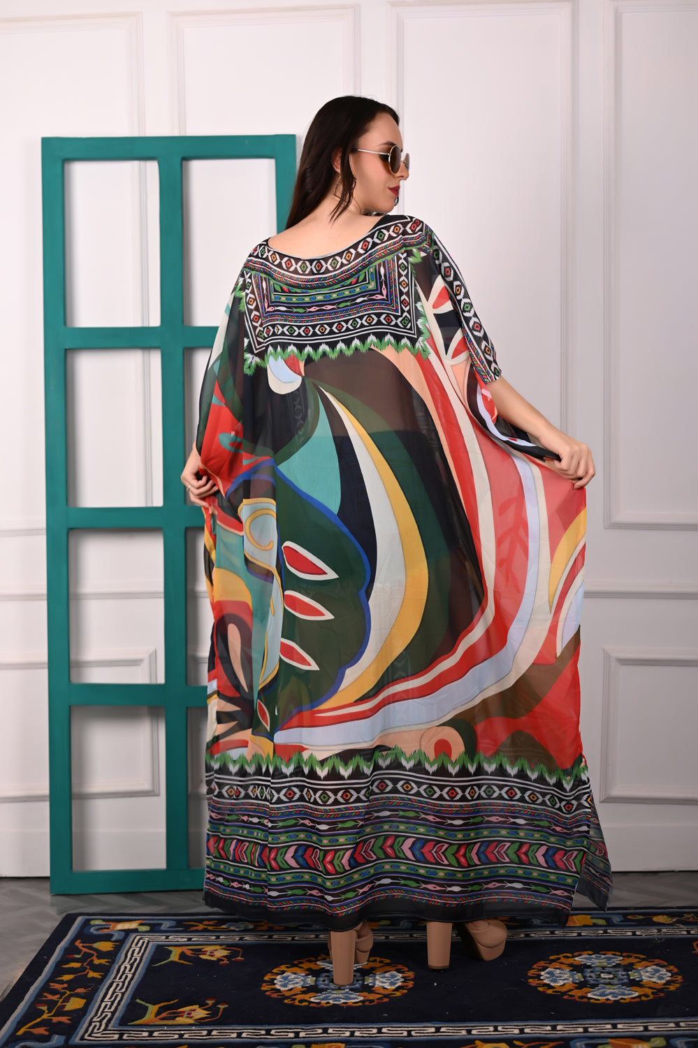 Self-Portrait -Women- Multicolor Printed Kaftan Dress