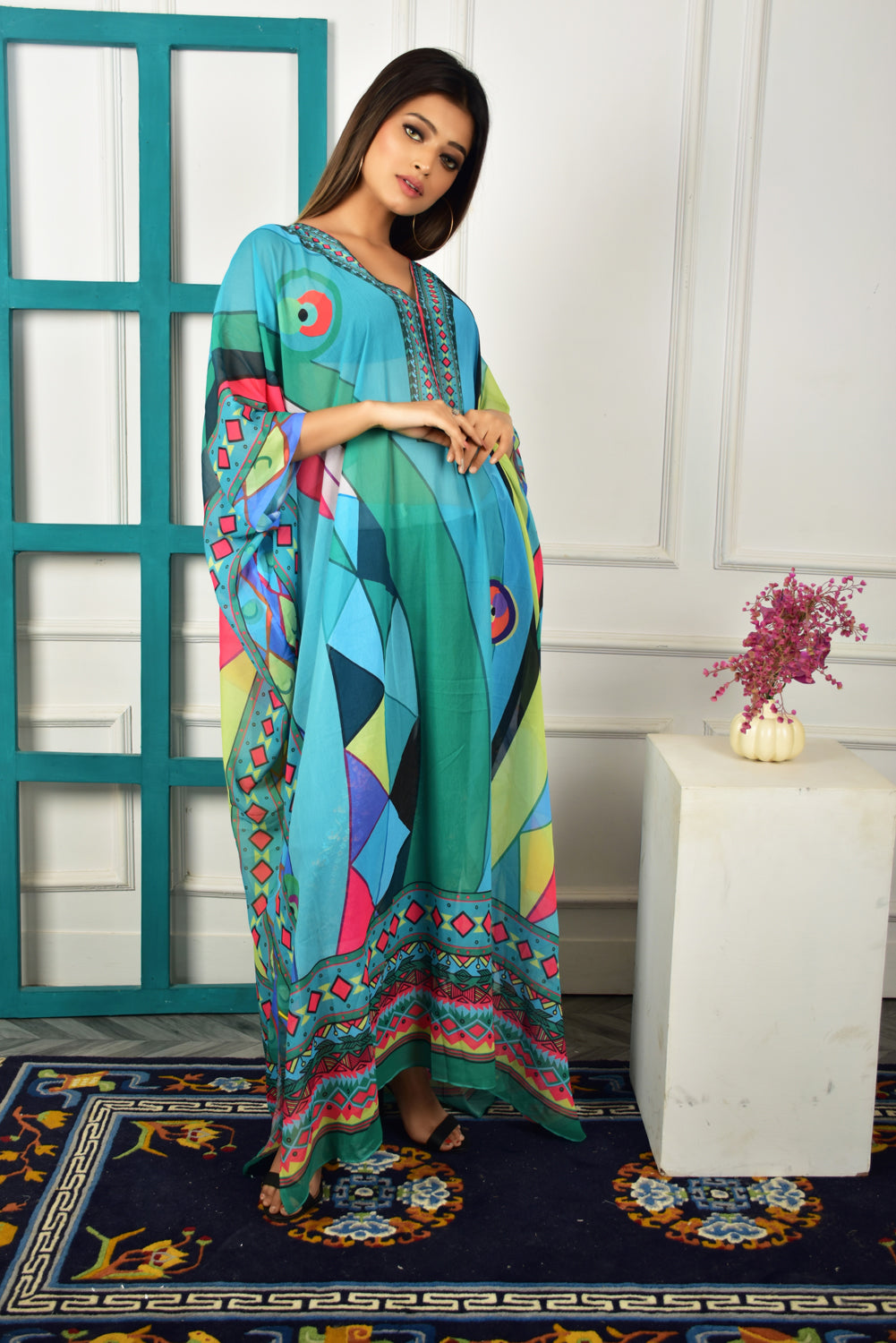 Self-Portrait -Women- Multicolor Printed Kaftan Dress