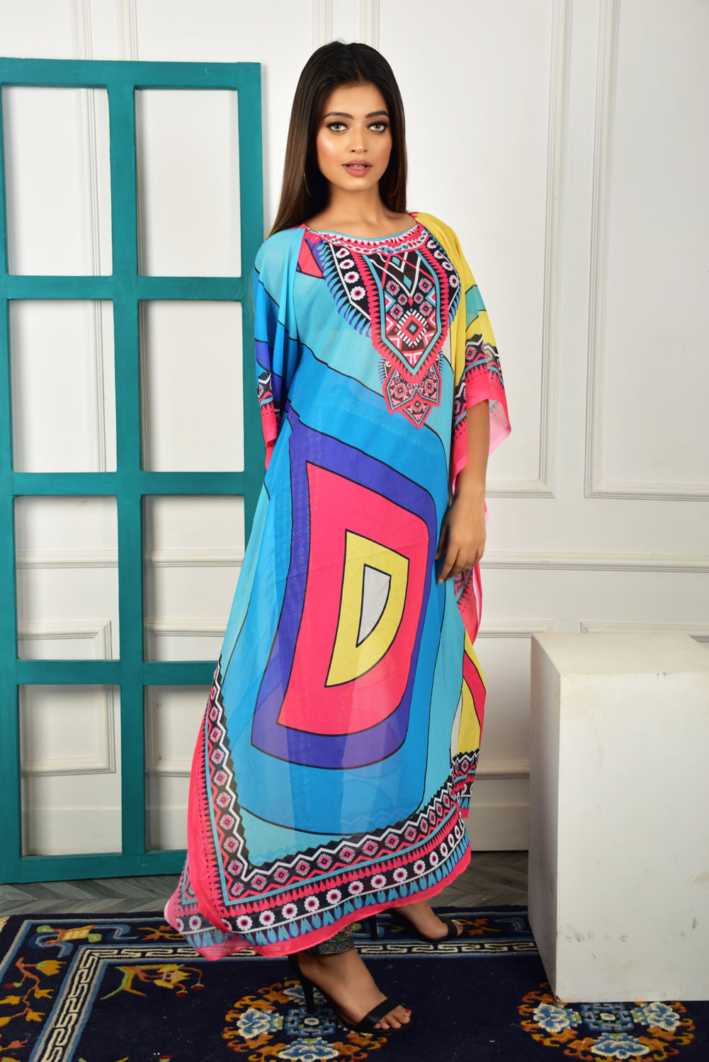 Self-Portrait -Women- Multicolor Printed Kaftan Dress