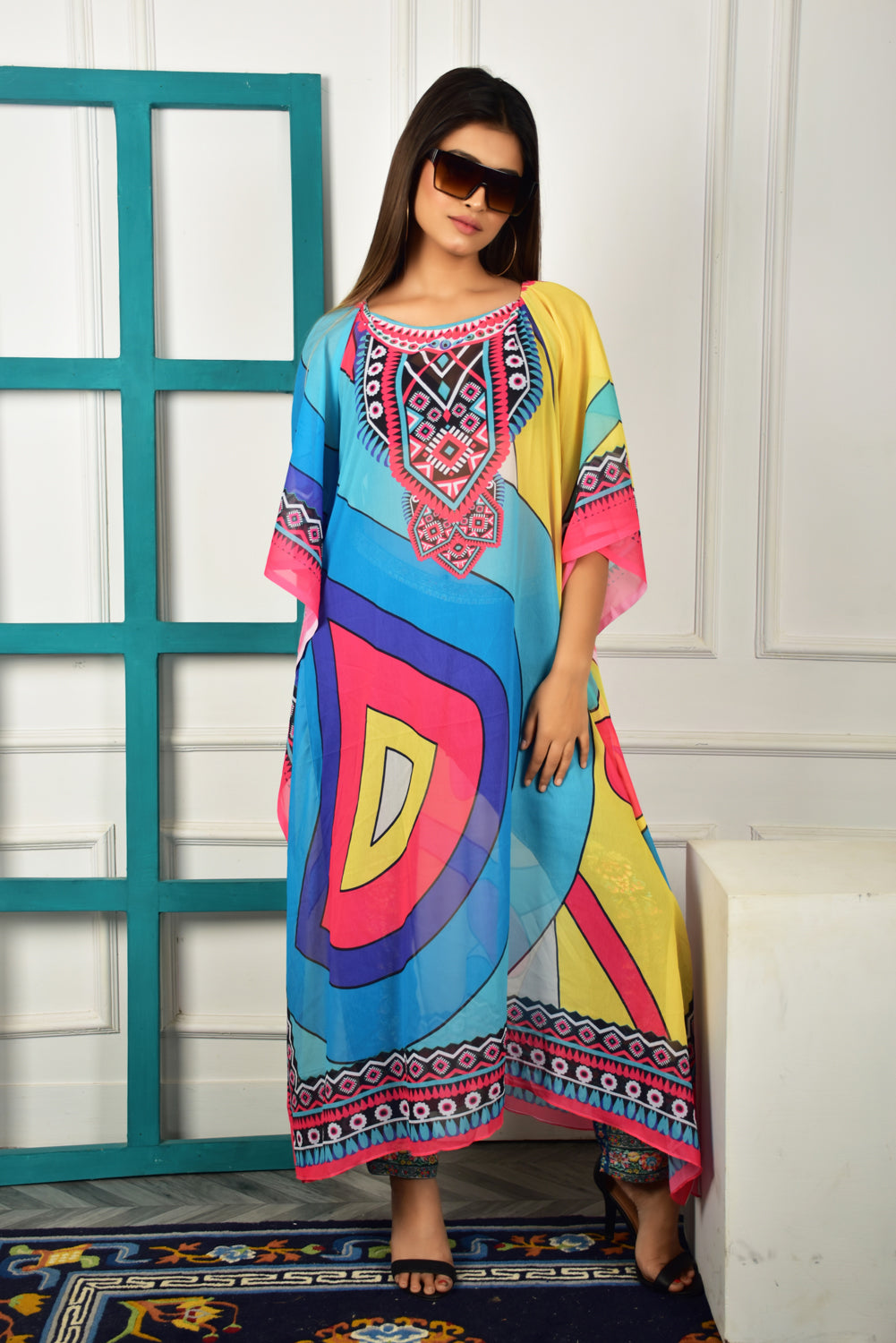 Self-Portrait -Women- Multicolor Printed Kaftan Dress