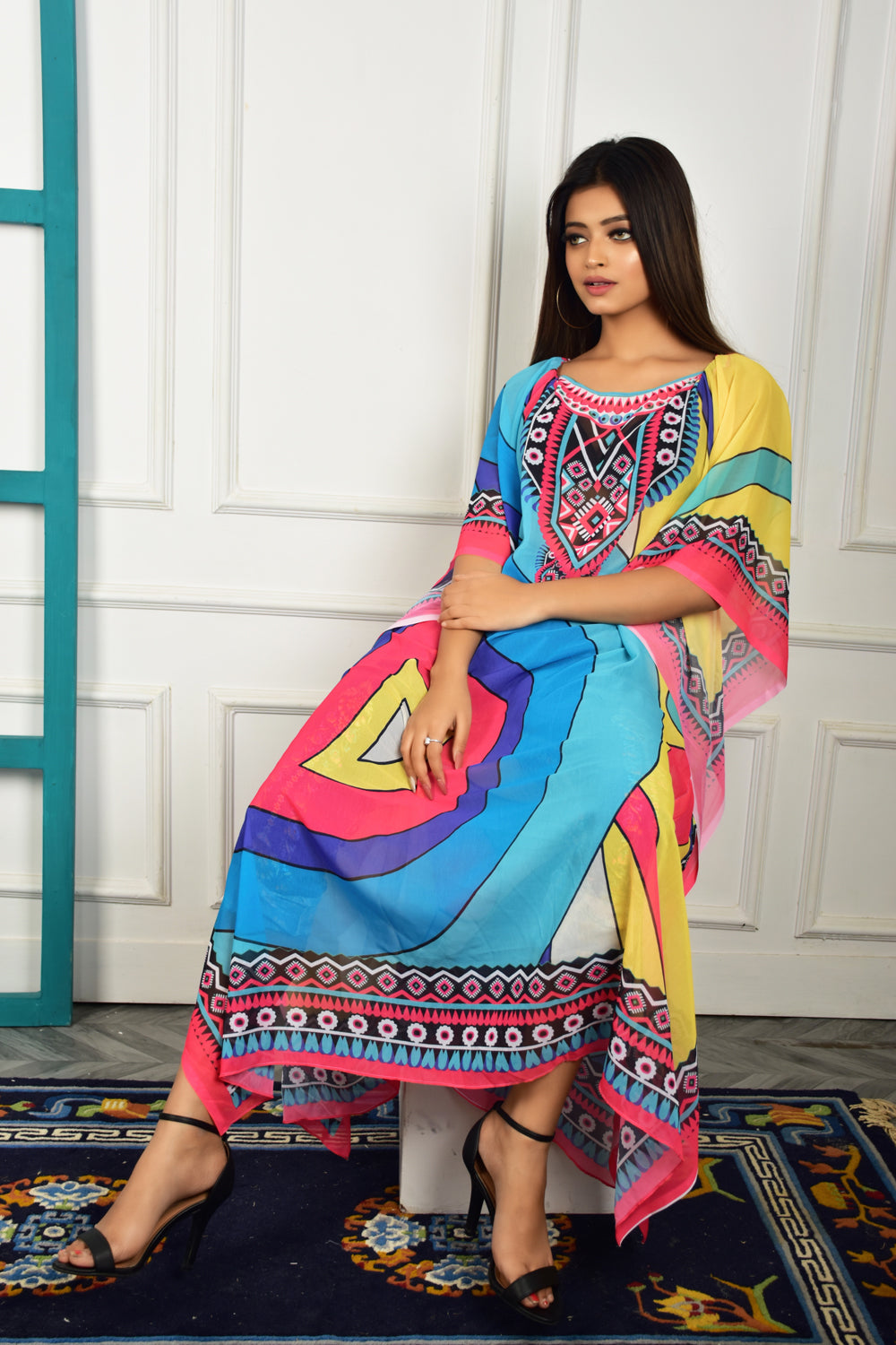 Self-Portrait -Women- Multicolor Printed Kaftan Dress