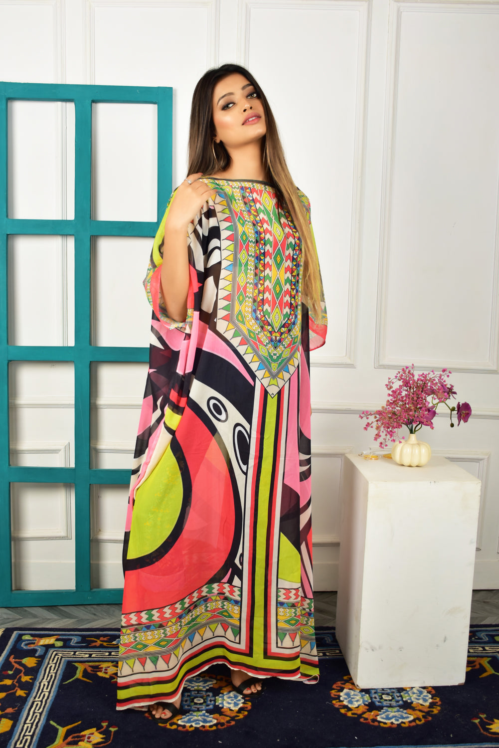 Self-Portrait -Women- Multicolor Printed Kaftan Dress