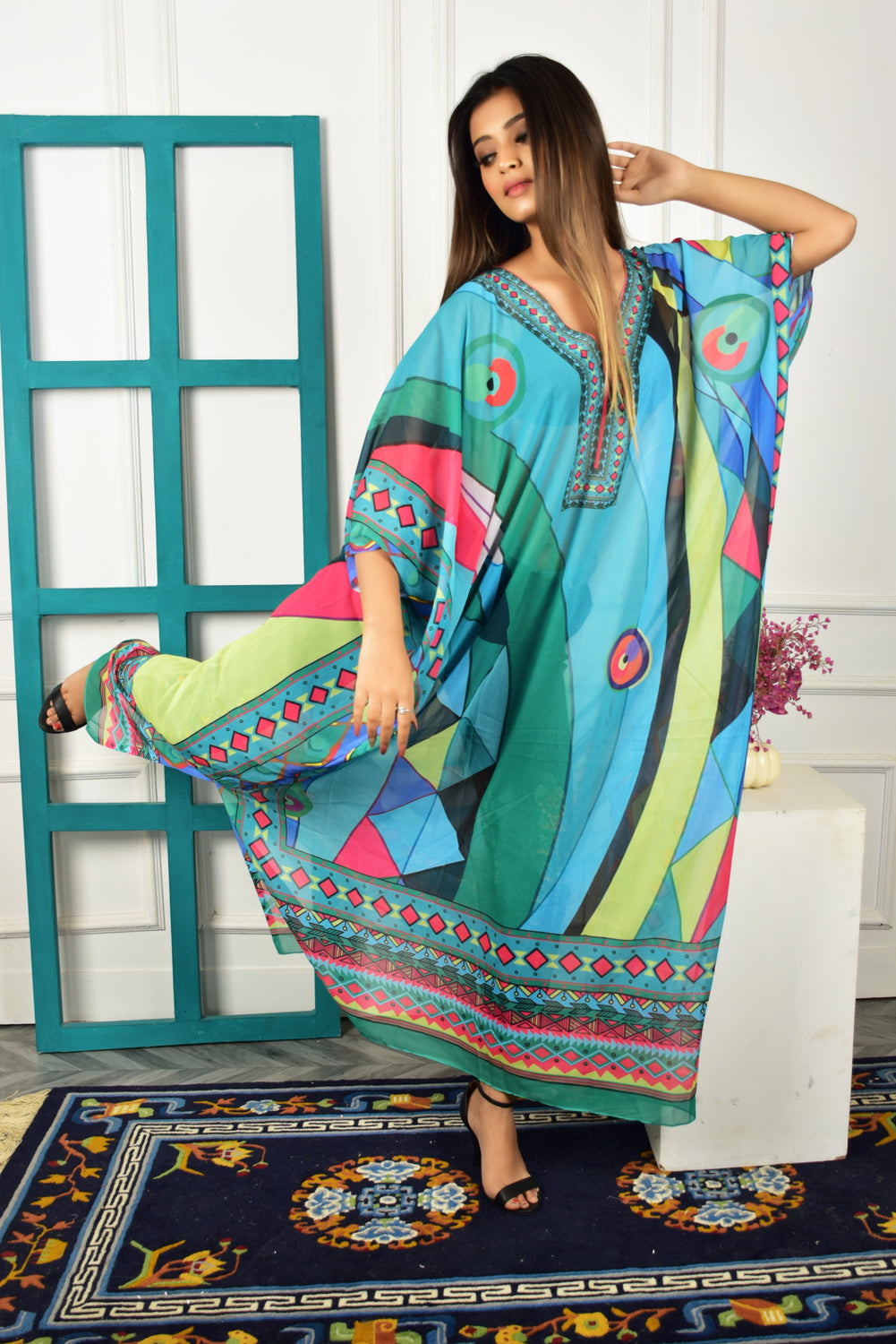 Self-Portrait -Women- Multicolor Printed Kaftan Dress