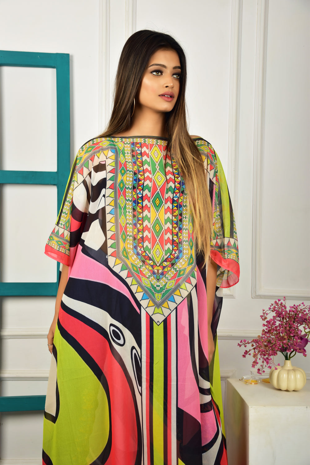 Self-Portrait -Women- Multicolor Printed Kaftan Dress