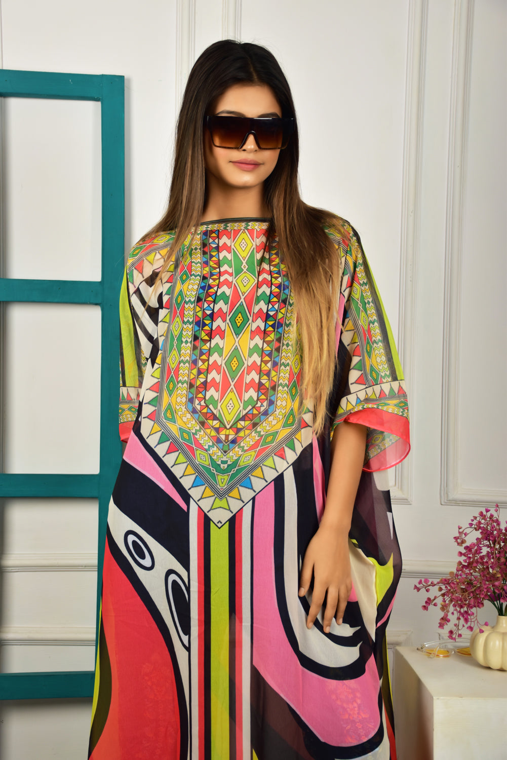 Self-Portrait -Women- Multicolor Printed Kaftan Dress