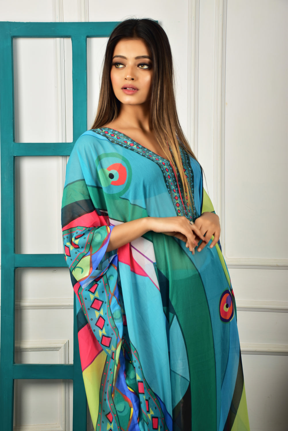 Self-Portrait -Women- Multicolor Printed Kaftan Dress