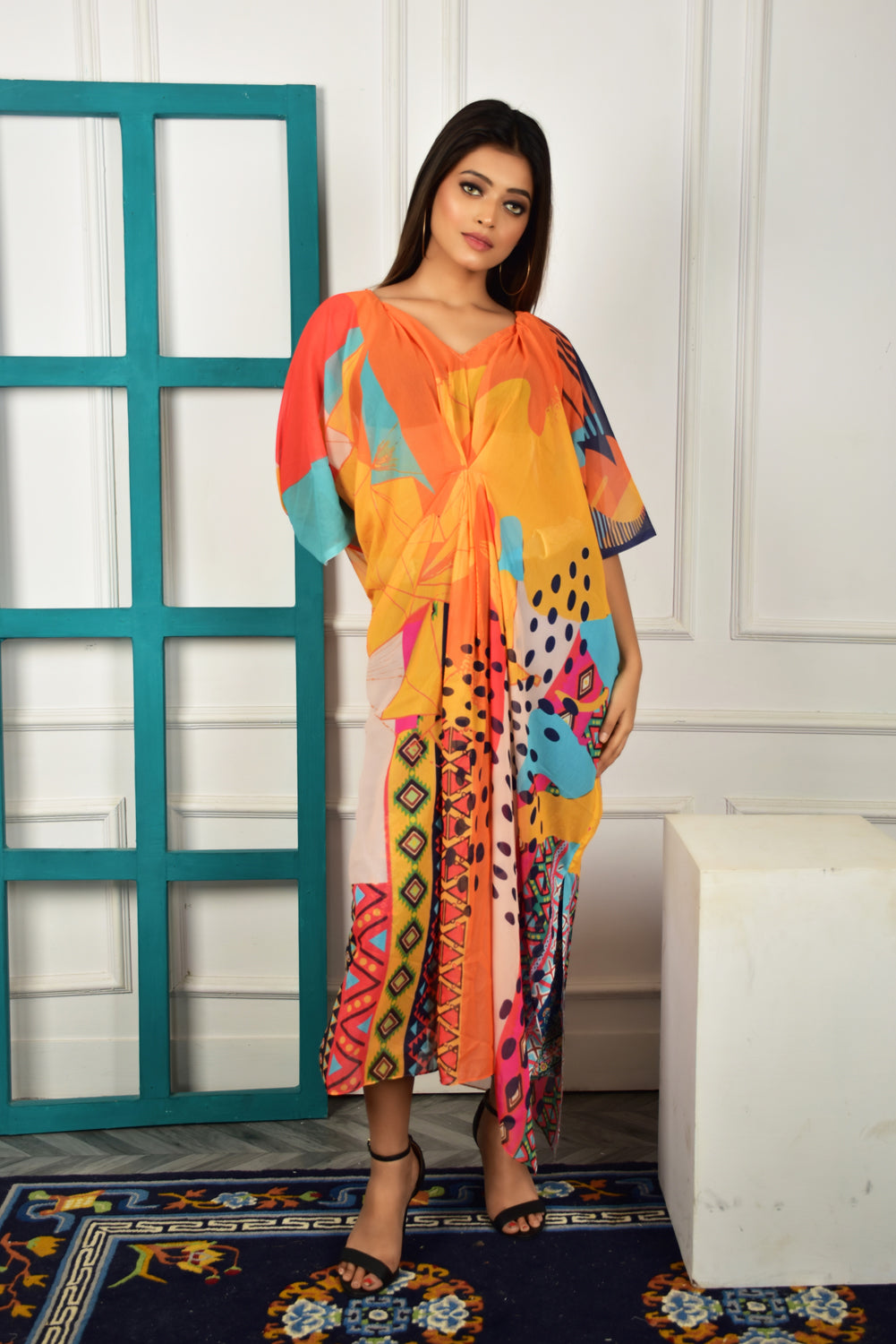 Self-Portrait -Women- Multicolor Printed Kaftan Dress