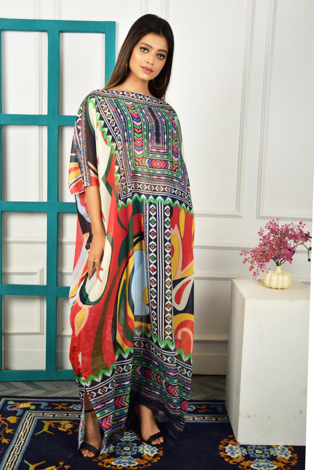 Self-Portrait -Women- Multicolor Printed Kaftan Dress