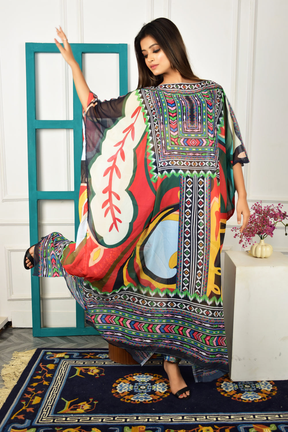 Self-Portrait -Women- Multicolor Printed Kaftan Dress