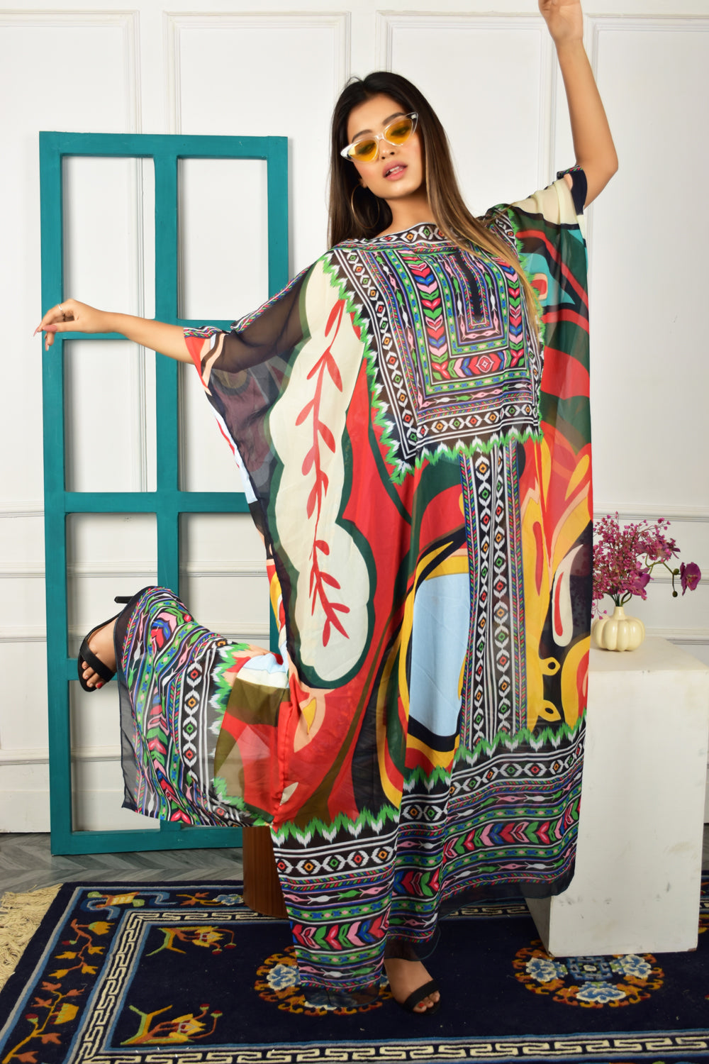 Self-Portrait -Women- Multicolor Printed Kaftan Dress