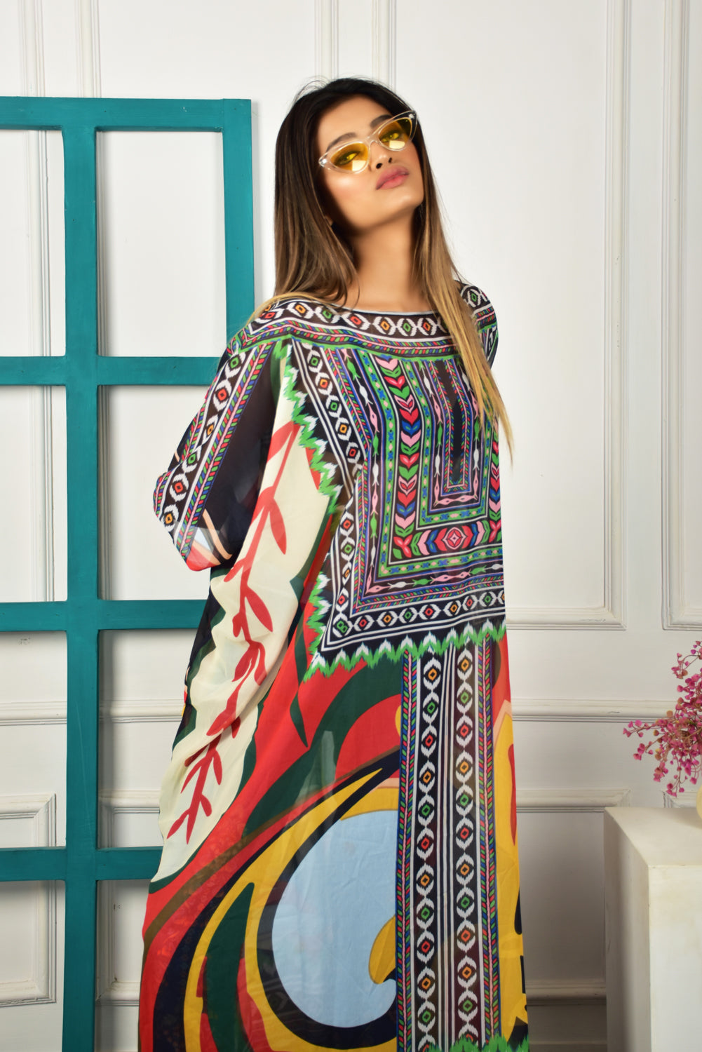 Self-Portrait -Women- Multicolor Printed Kaftan Dress