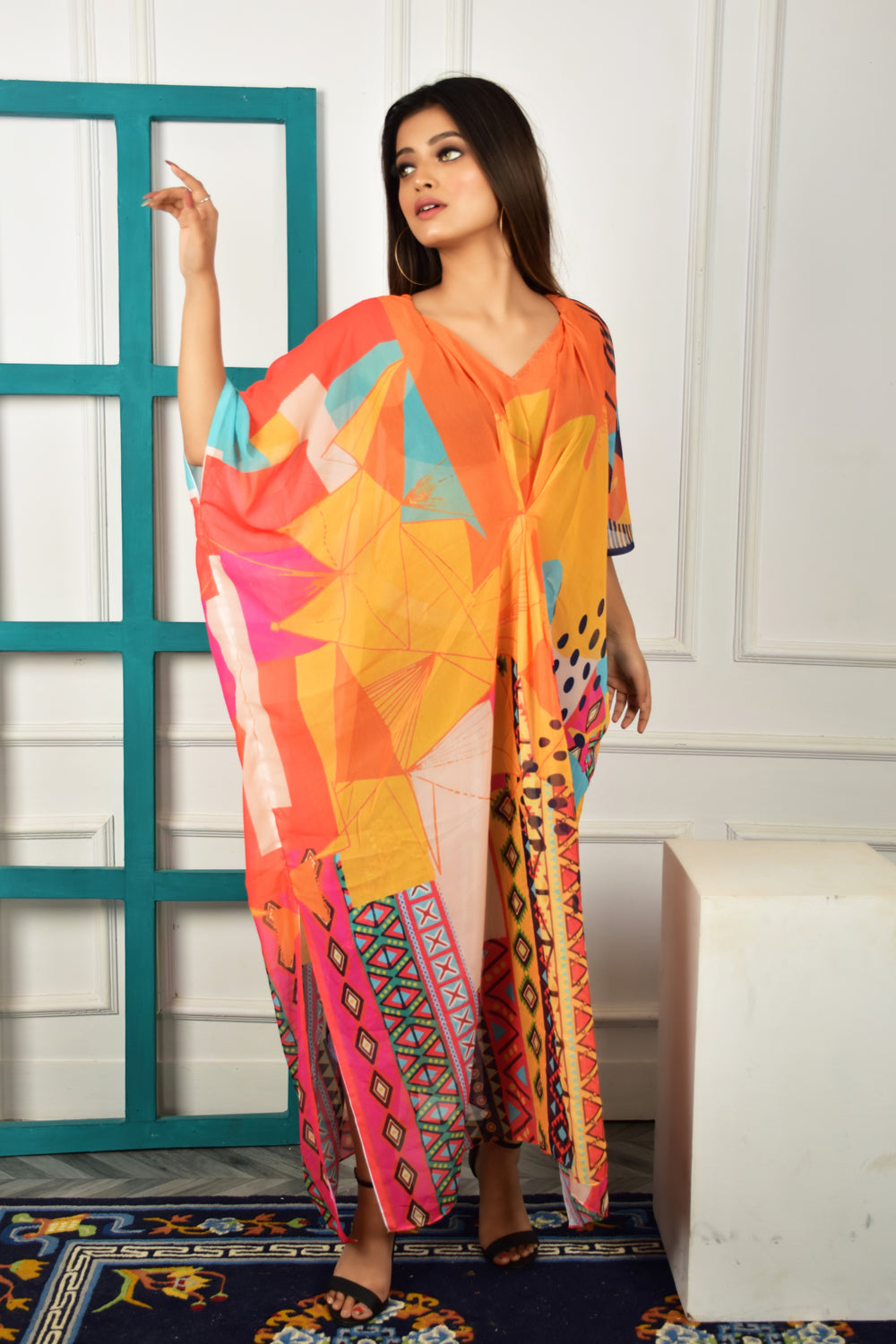 Self-Portrait -Women- Multicolor Printed Kaftan Dress