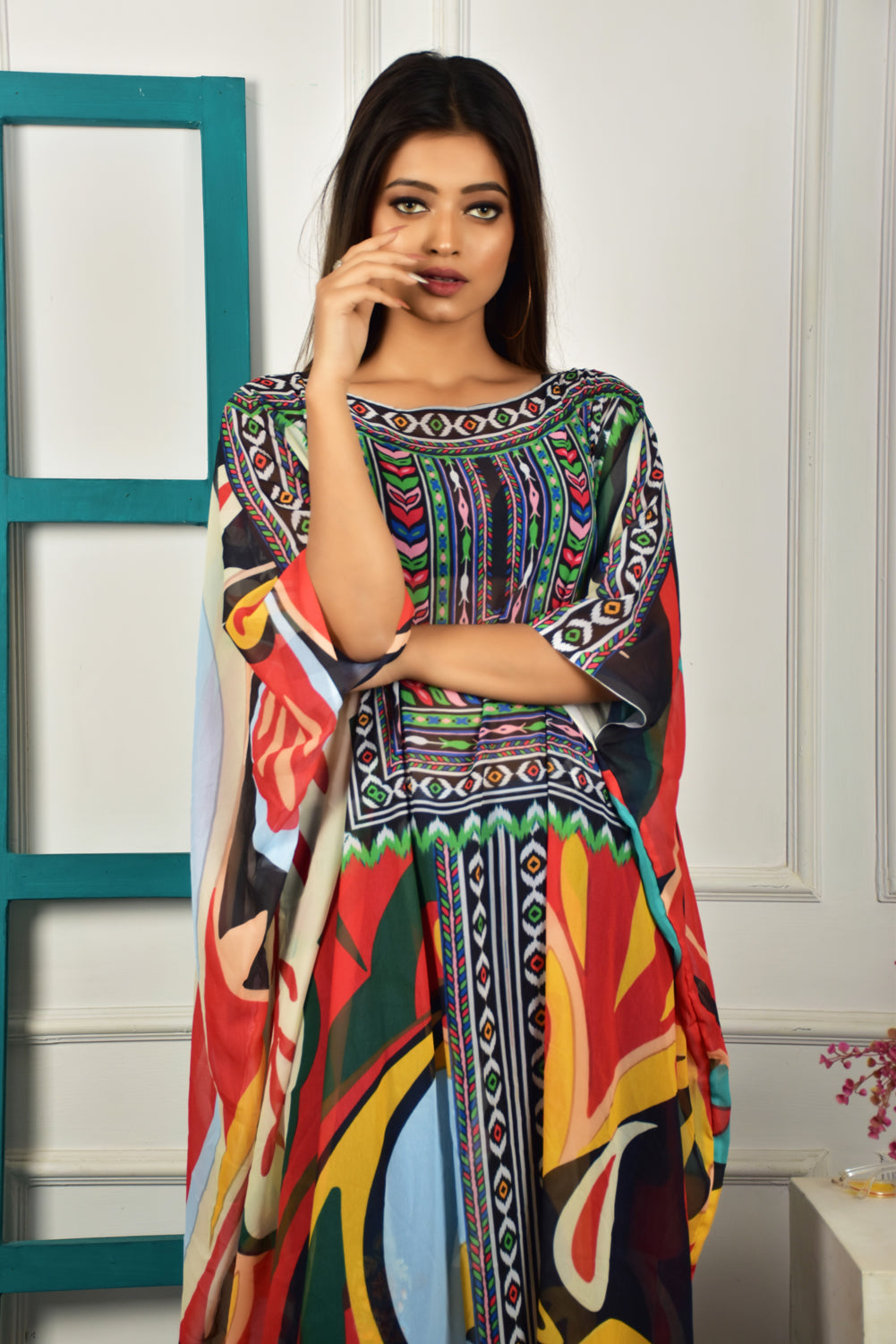 Self-Portrait -Women- Multicolor Printed Kaftan Dress