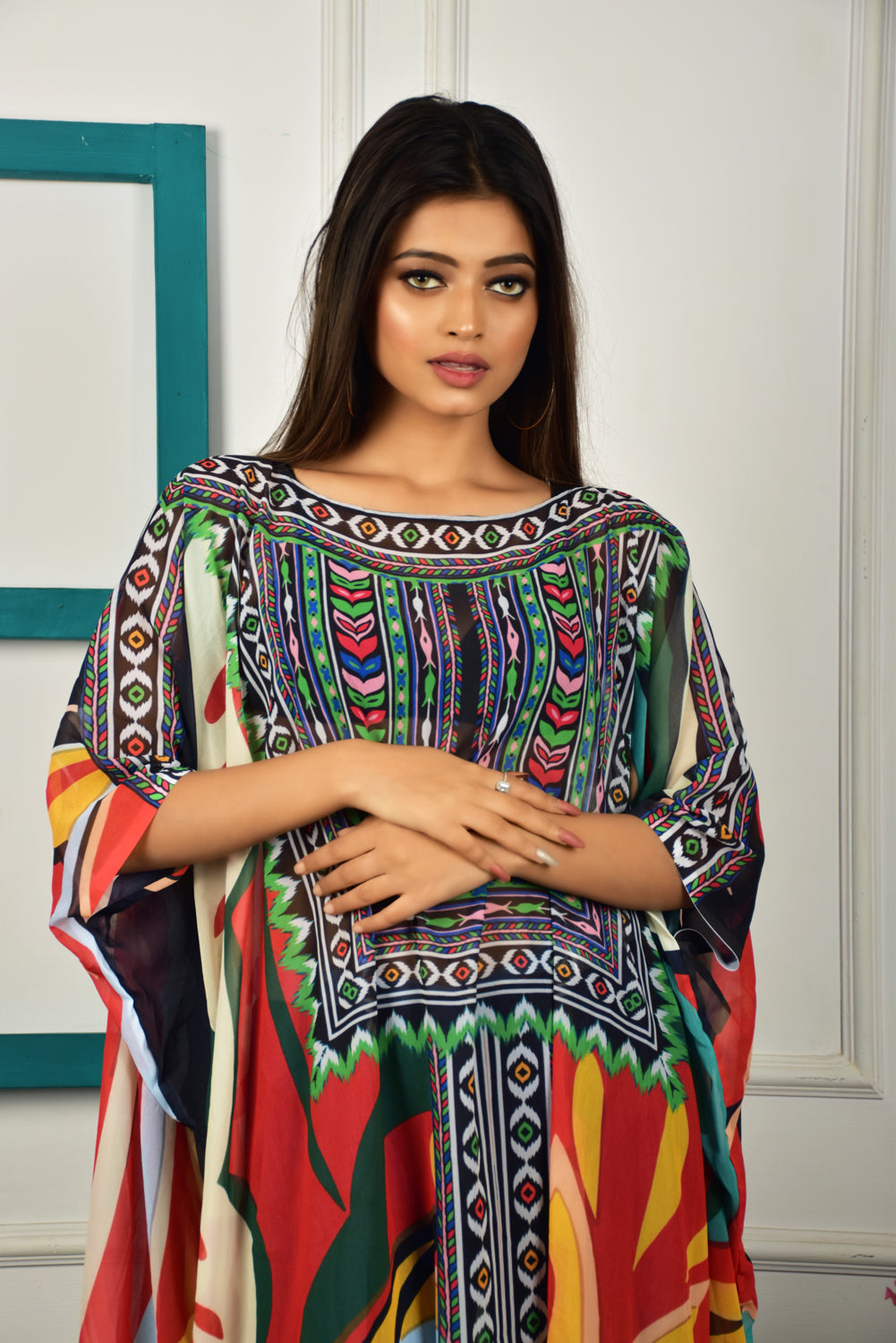 Self-Portrait -Women- Multicolor Printed Kaftan Dress