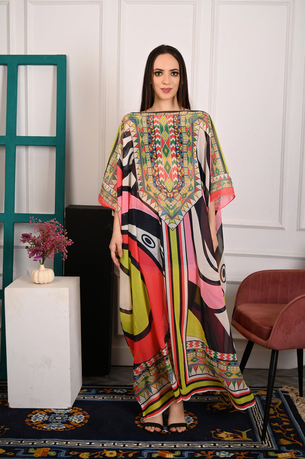 Self-Portrait -Women- Multicolor Printed Kaftan Dress