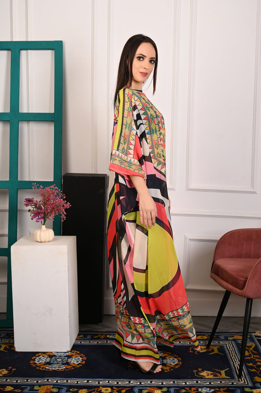 Self-Portrait -Women- Multicolor Printed Kaftan Dress