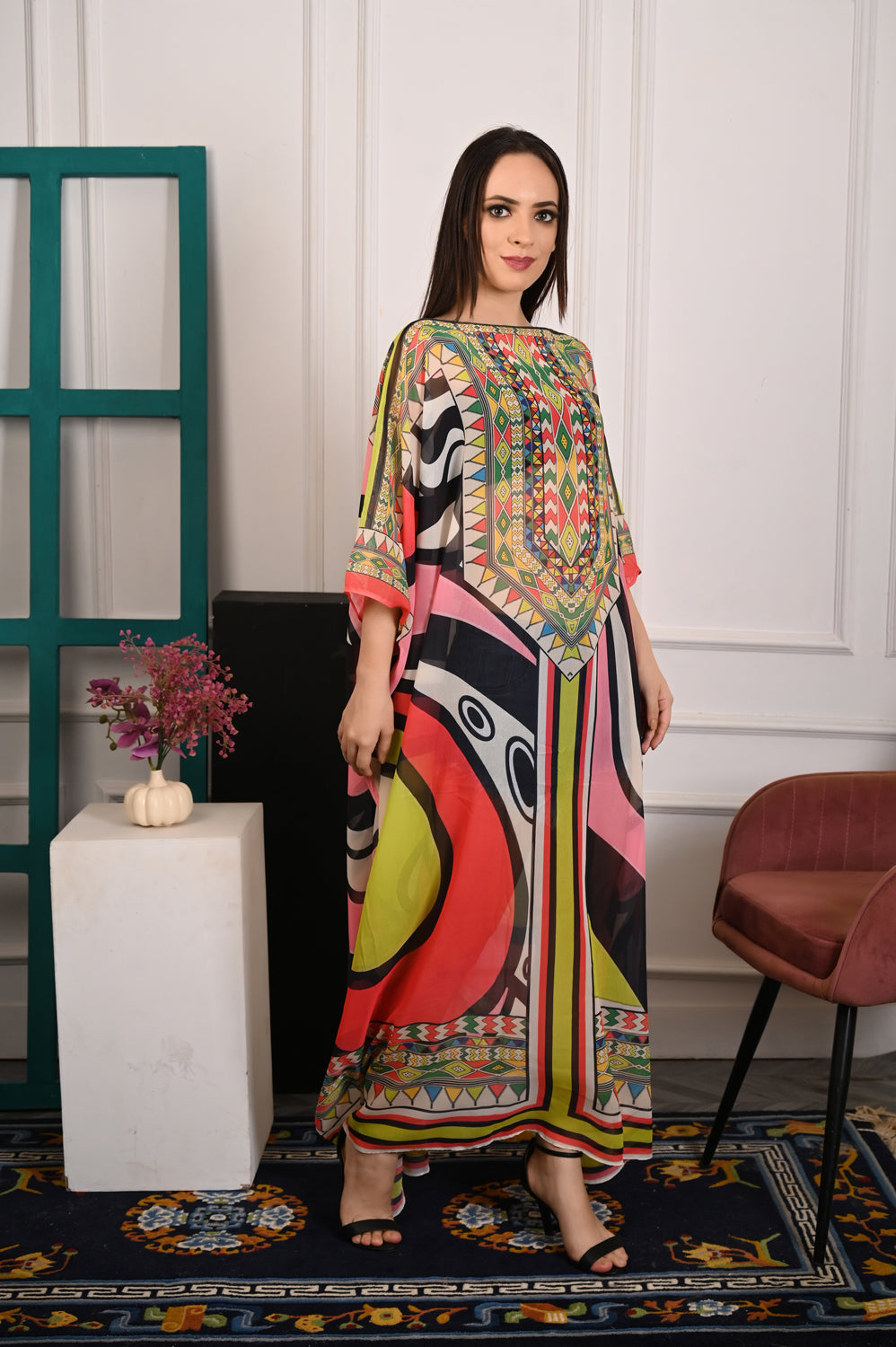 Self-Portrait -Women- Multicolor Printed Kaftan Dress