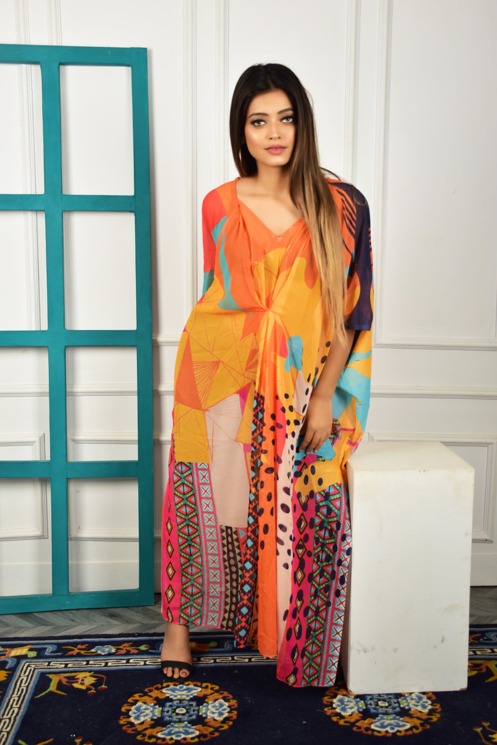 Self-Portrait -Women- Multicolor Printed Kaftan Dress