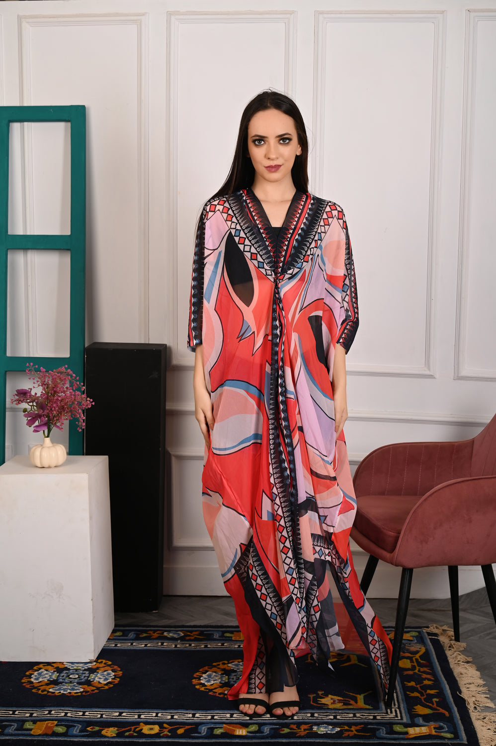 Self-Portrait -Women- Multicolor Printed Kaftan Dress