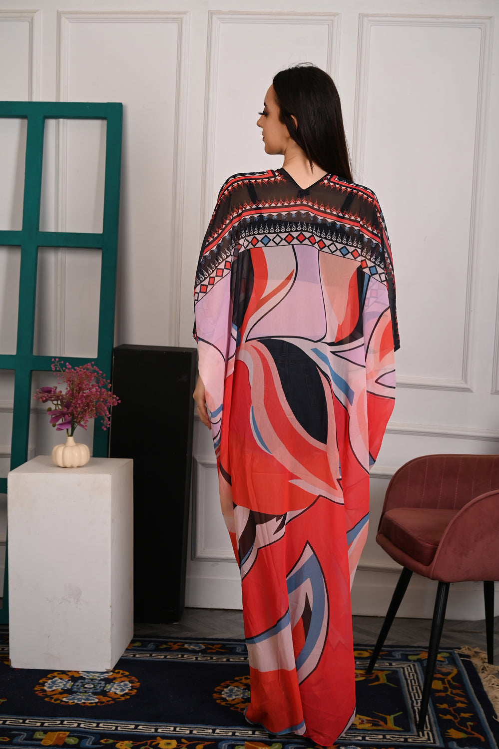 Self-Portrait -Women- Multicolor Printed Kaftan Dress