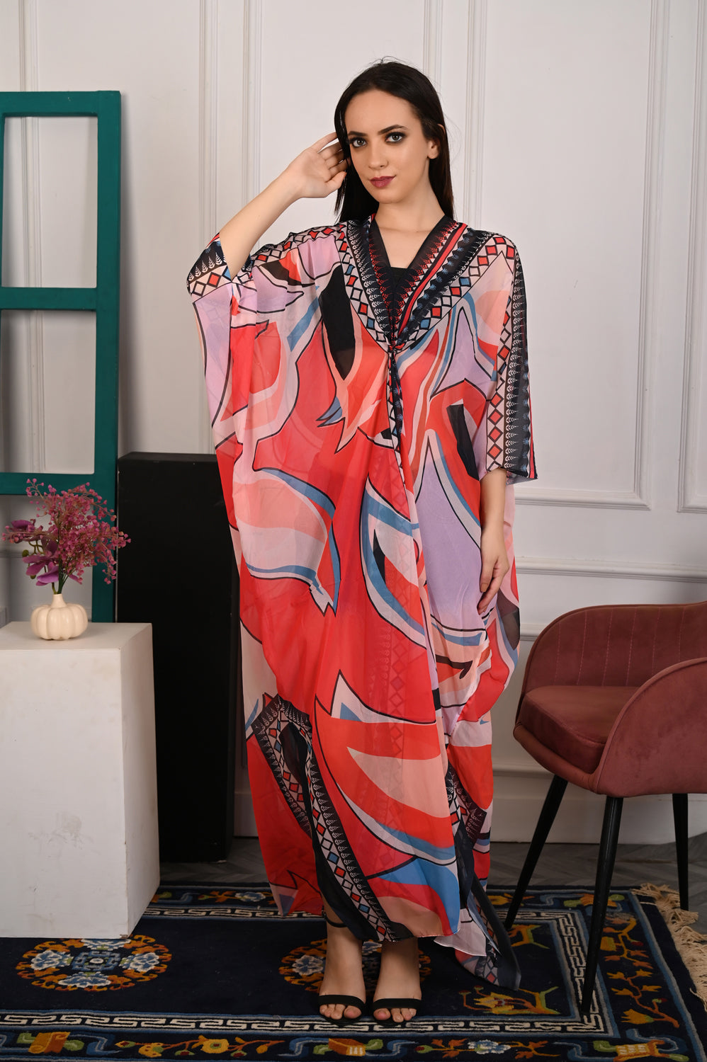 Self-Portrait -Women- Multicolor Printed Kaftan Dress