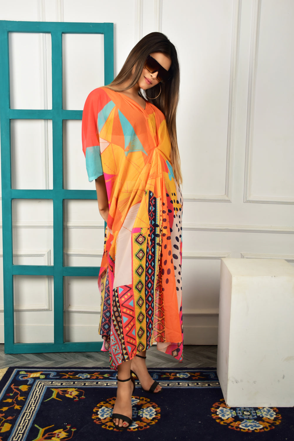 Self-Portrait -Women- Multicolor Printed Kaftan Dress