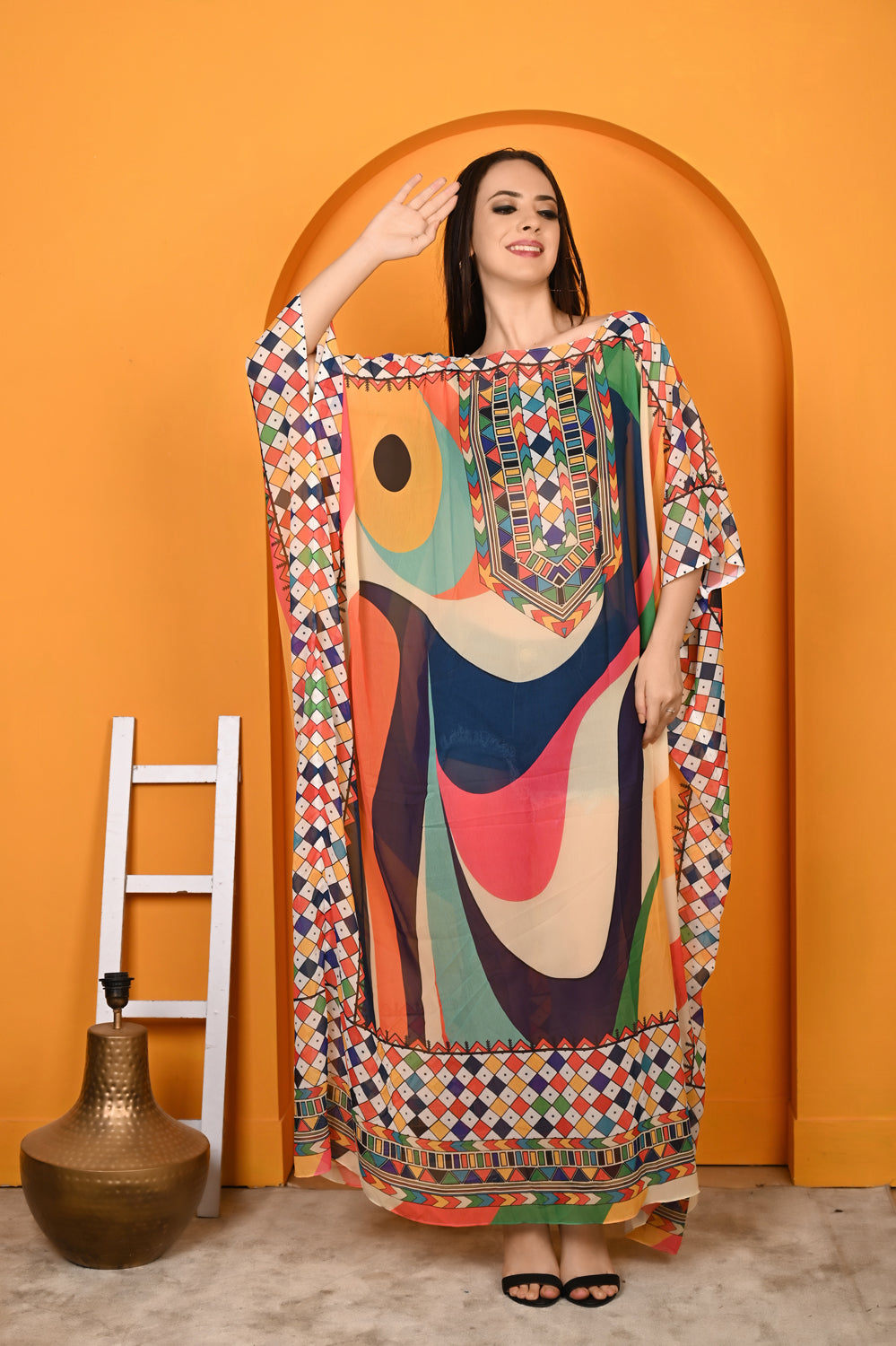 Kinza - Women- Digital Printed Abstract Kaftan For Women