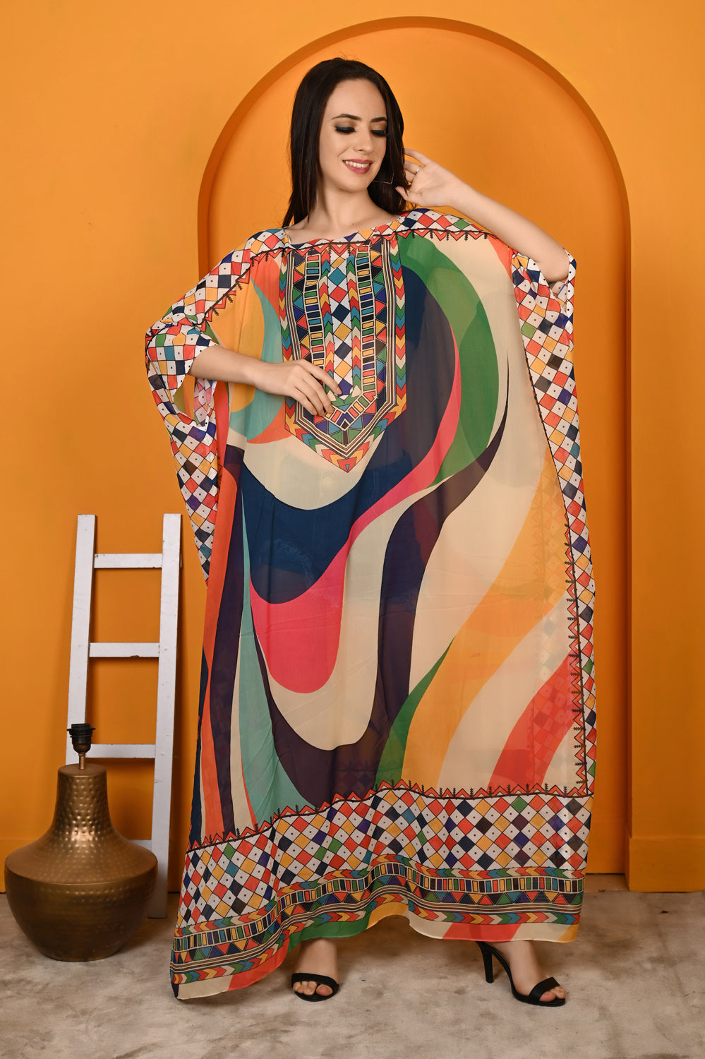 Kinza - Women- Digital Printed Abstract Kaftan For Women