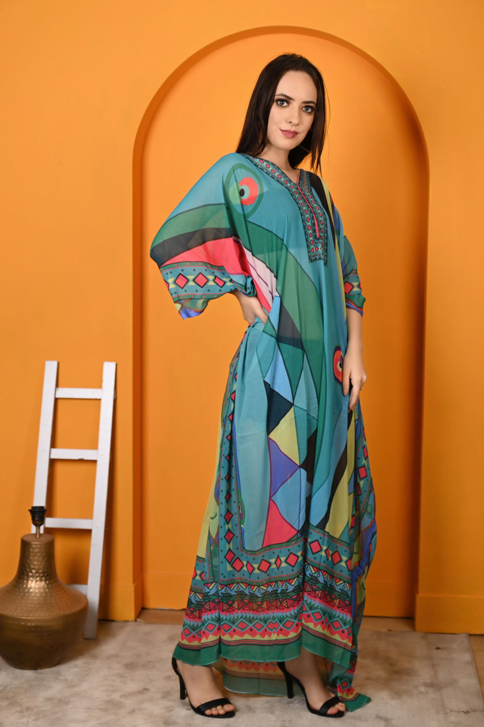 Kinza - Women- Digital Printed Abstract Kaftan For Women