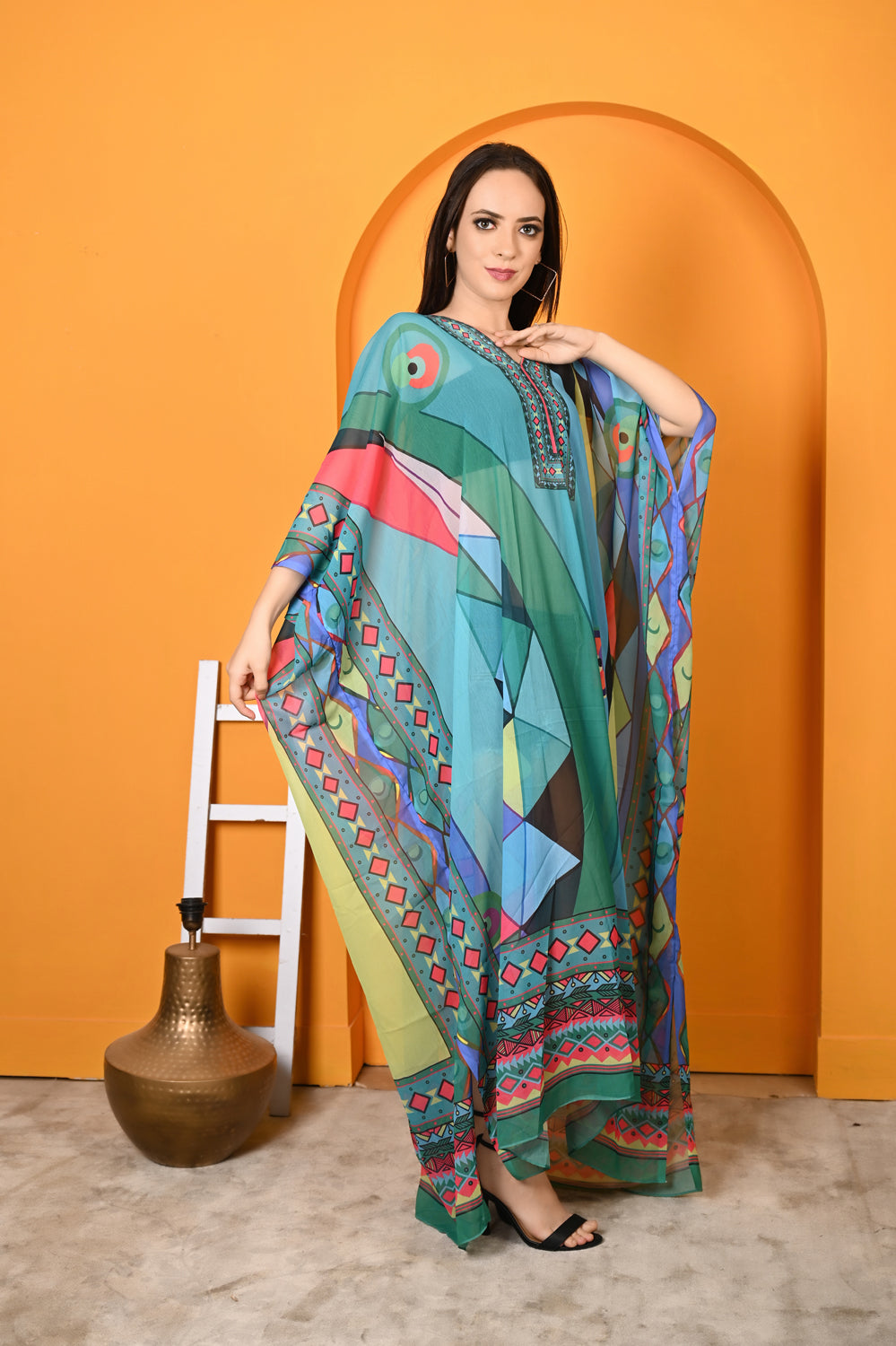 Kinza - Women- Digital Printed Abstract Kaftan For Women