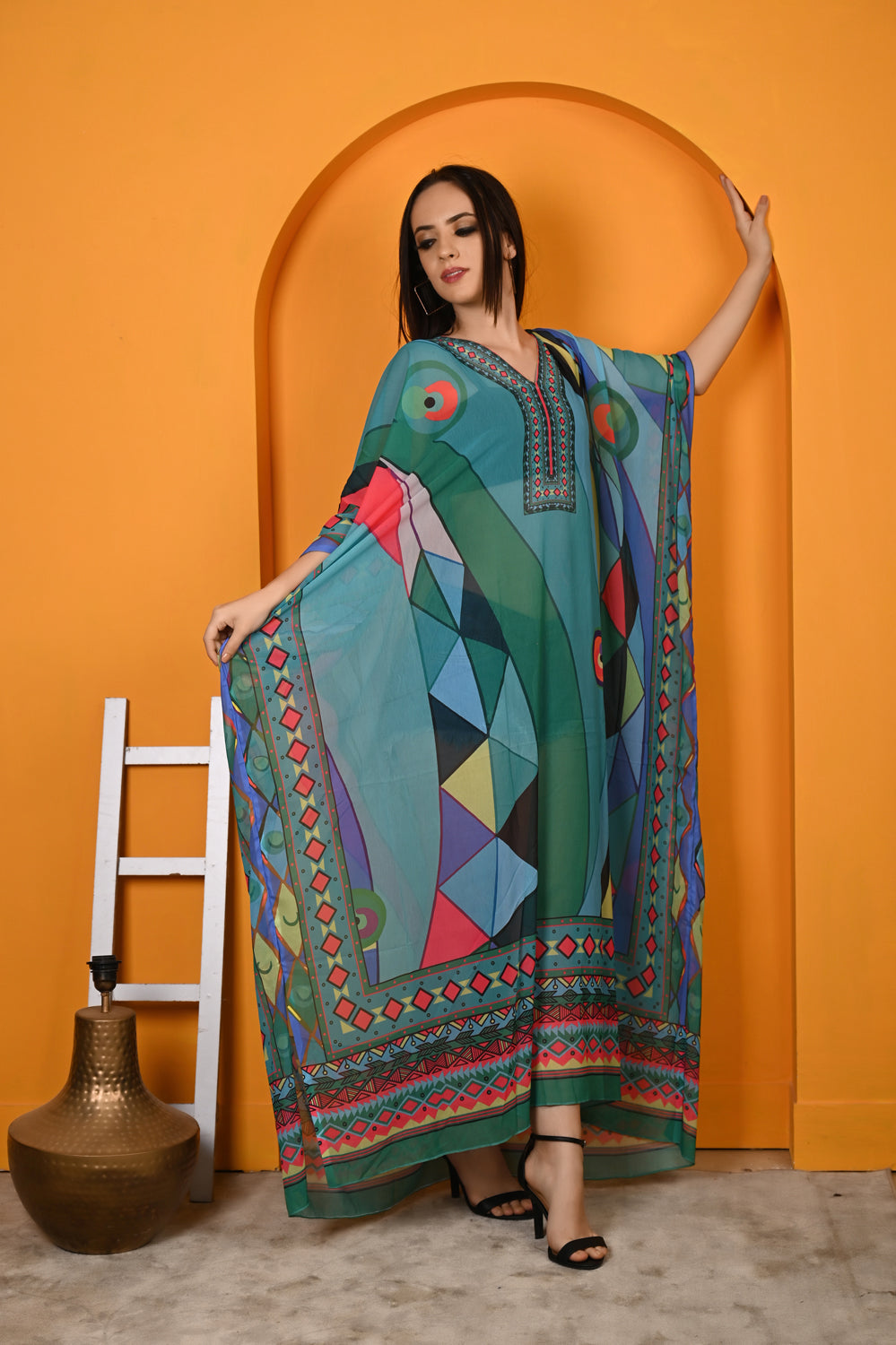 Kinza - Women- Digital Printed Abstract Kaftan For Women