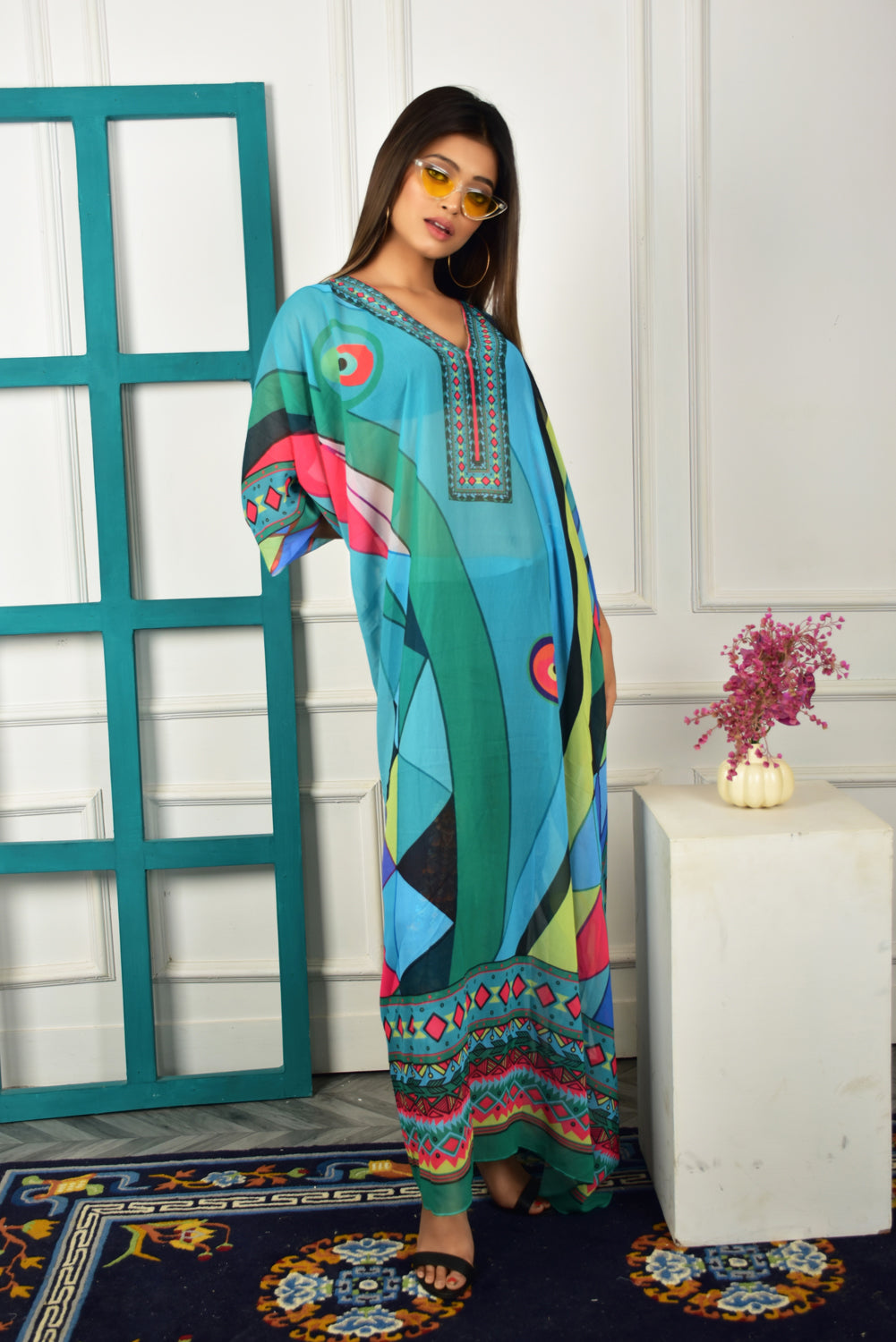 Self-Portrait -Women- Multicolor Printed Kaftan Dress