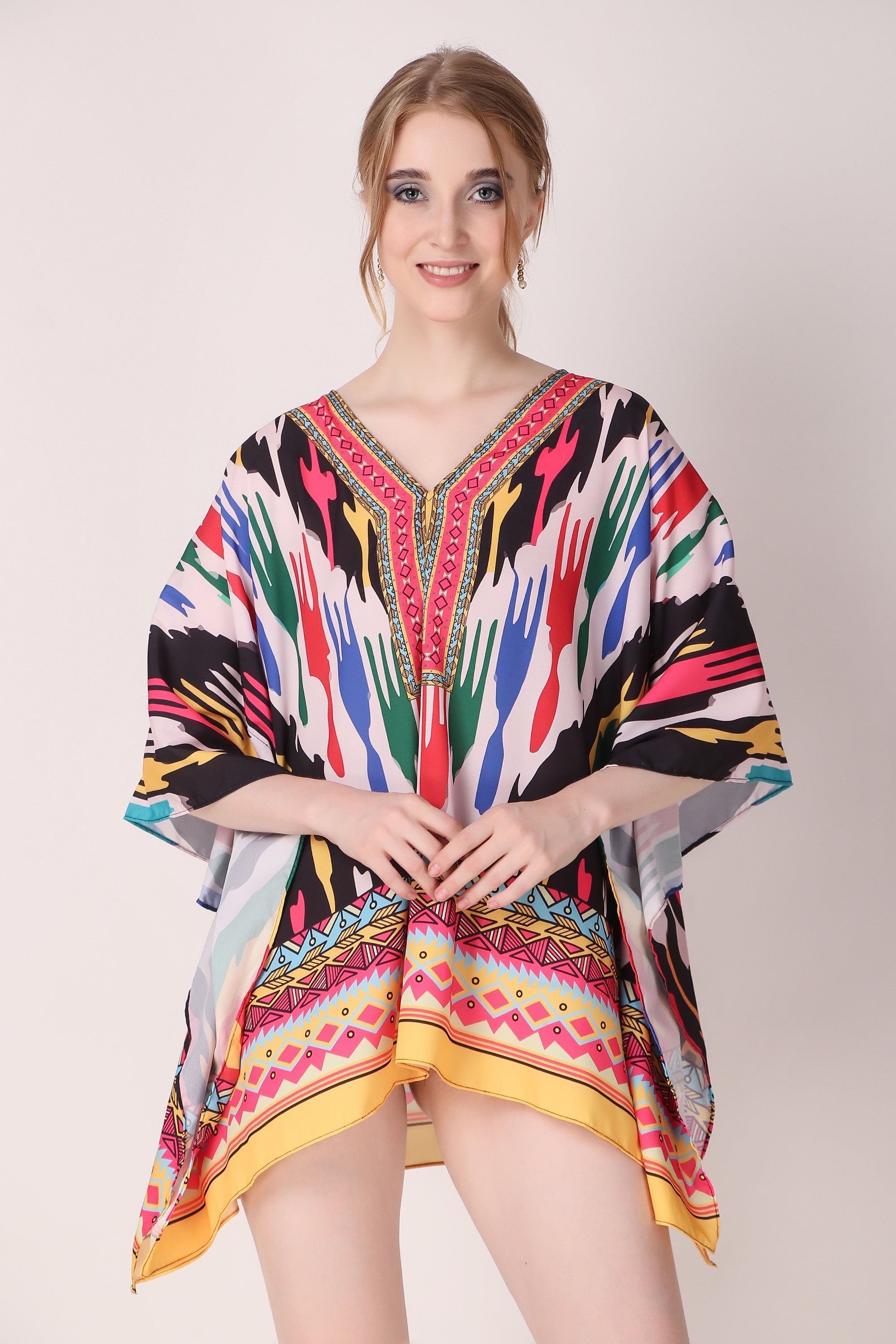 Rabiya - Amani - Multicolor Ikat Print Designer Short Dress