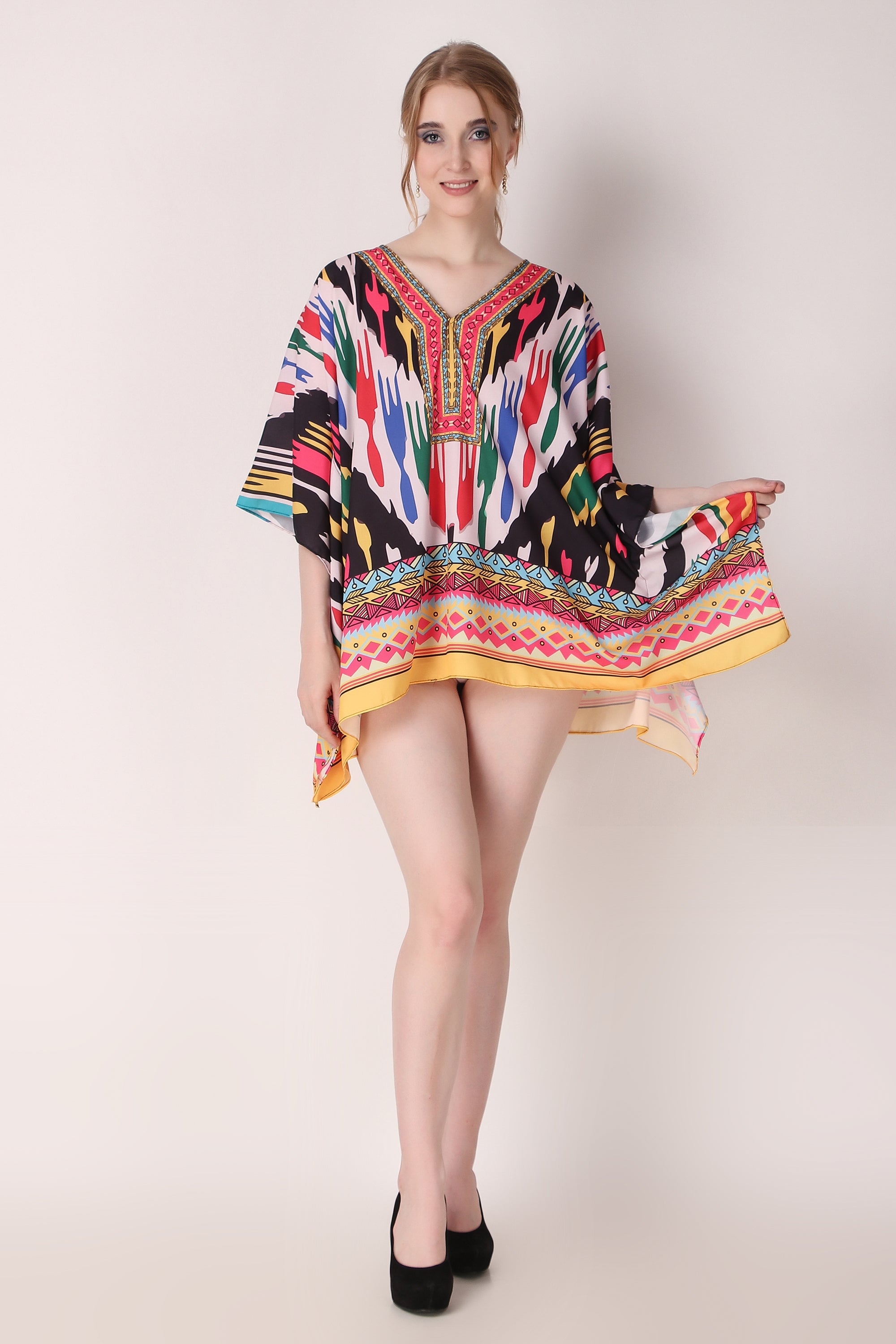 Rabiya - Amani - Multicolor Ikat Print Designer Short Dress