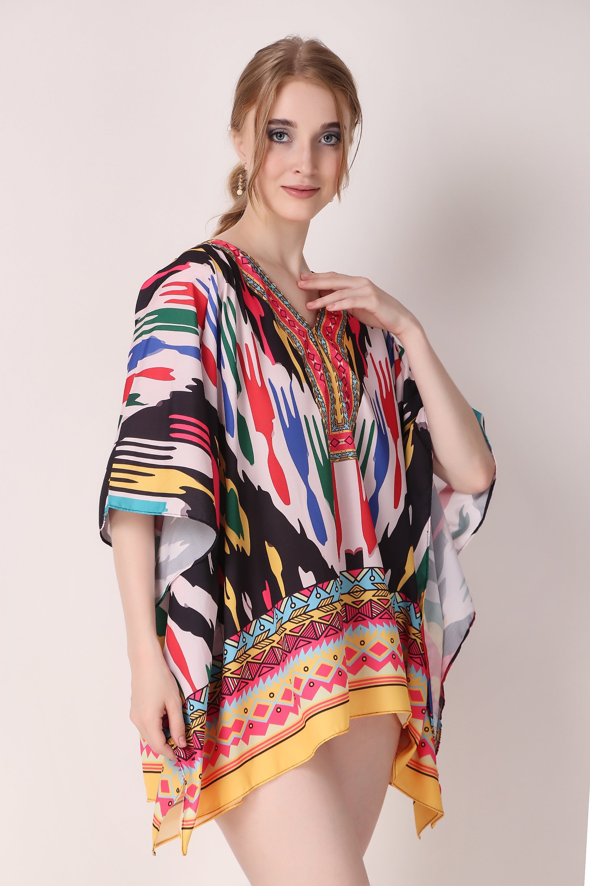 Rabiya - Amani - Multicolor Ikat Print Designer Short Dress