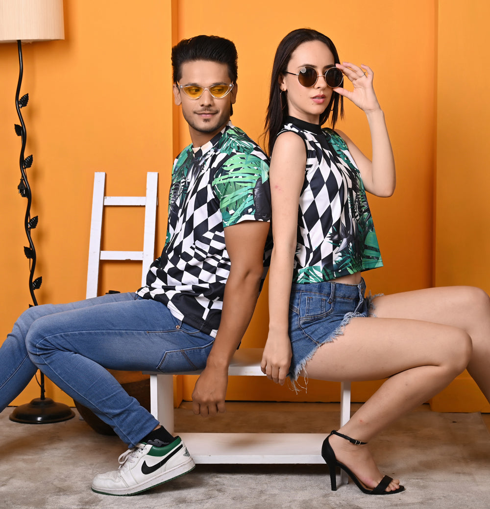 Kinza -Couple - Checker Printed T-Shirt